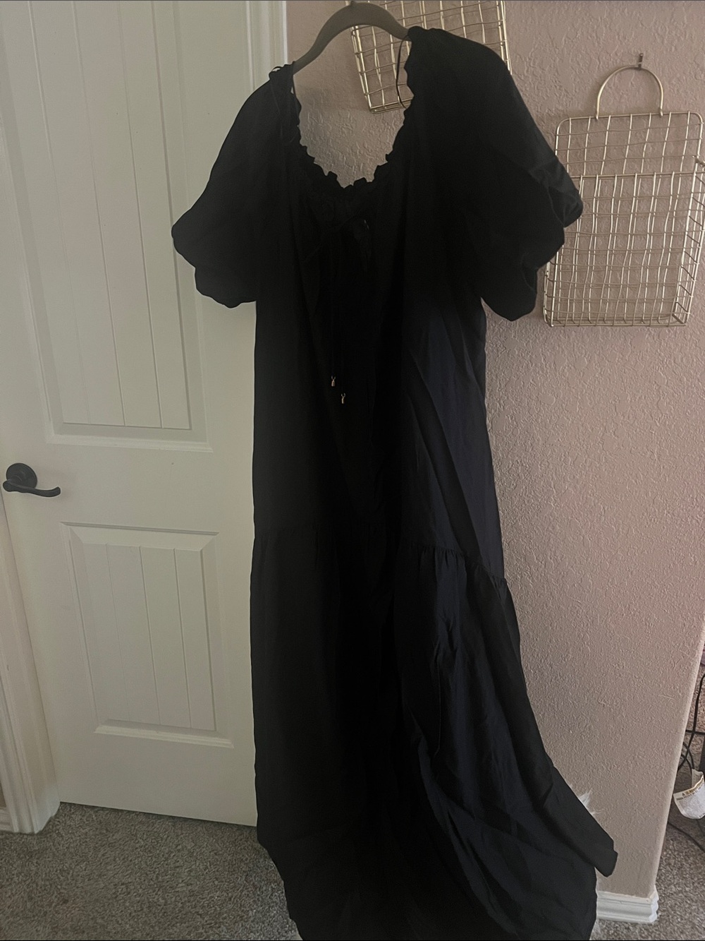 H&M Black Maxi Dress with Puff Sleeves